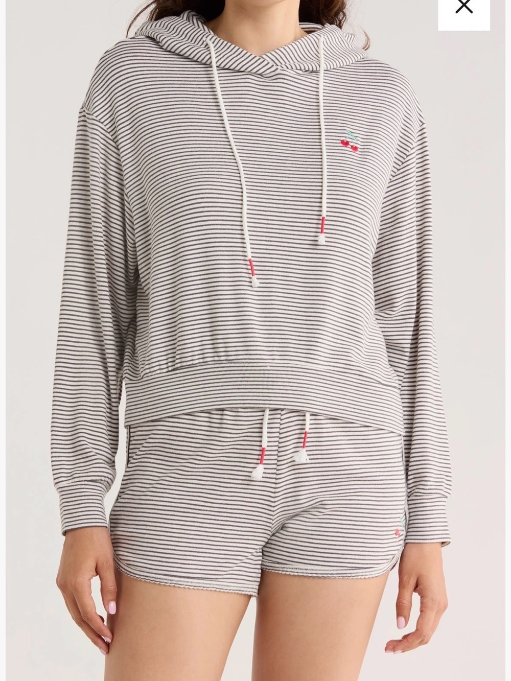 PJ Salvage Life is Sweet Gray and White Striped Hoodie & Shorts Pajama Set